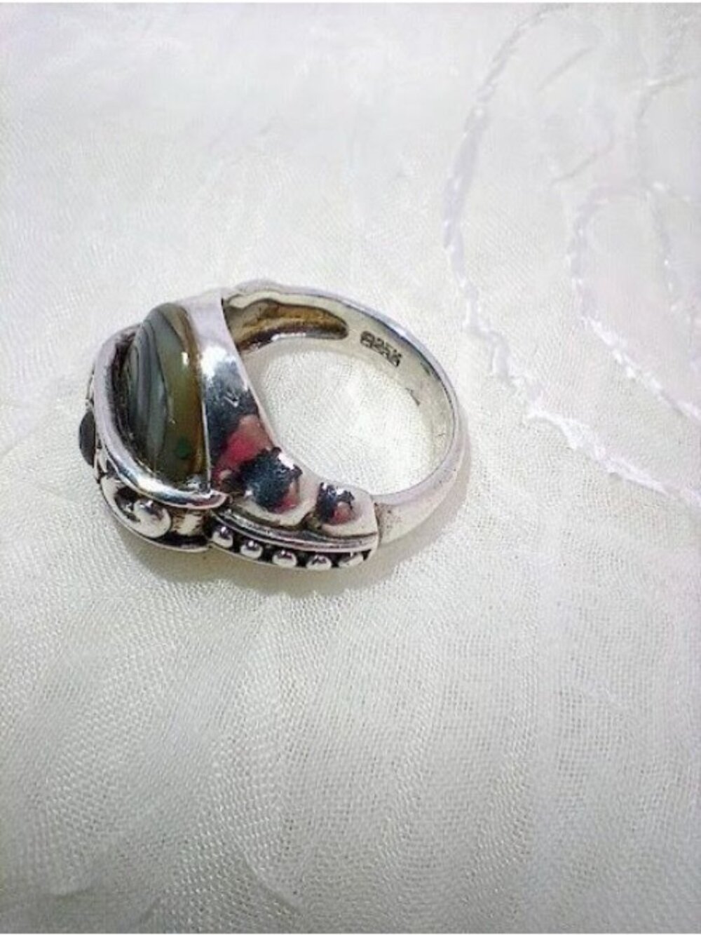 Dual Abalone Shell Stones & Filigree Design Sterling Silver Ring Boho/Native - Picture 4 of 11